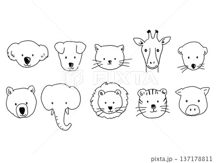 シンプルな動物の顔イラストセット 137178811