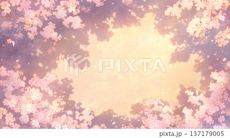 桜の花びらが空を覆う春の絶景。夢の中にいるような優美な構図で、自然の美しさと季節感を引き立てる 137179005