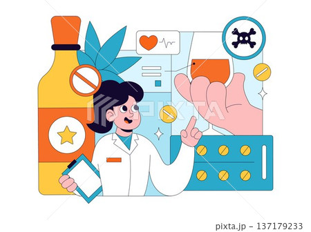 Narcologist Vector Illustration Featuring Drug Addiction Awareness And Issues Related To Alcohol And Tobacco In Healthcare Flat Background 137179233