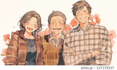 春の桜並木で笑顔あふれる家族の記念写真を撮る幸せな瞬間を描いたイラスト素材背景動画にも最適 春の桜並木で笑顔あふれる家族の記念写真を撮る幸せな瞬間を描いたイラスト素材背景動画にも最適 137179337