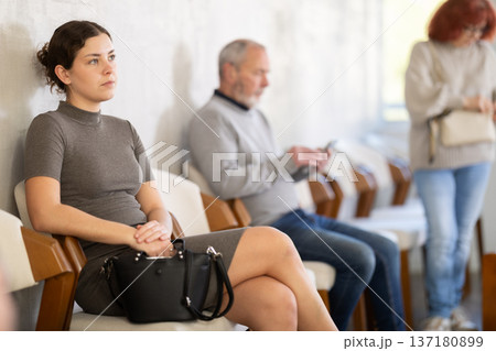 Young girl waiting in line during visit to medical center 137180899