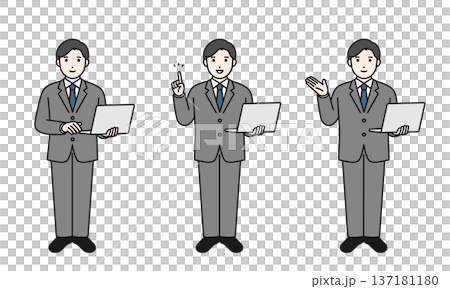 商務人士手持筆記型電腦站立 137181180