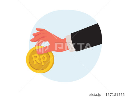 Hand Holding Gold Indonesian Rupiah Coin Stock Illustration. 137181353