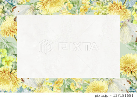 モンシロチョウと春の花をあわせた花枠 137181681