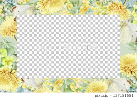 以白粉蝶和春花為主題的花卉畫框。 137181681