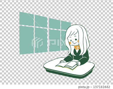 教室で本を読んでいる女子学生-4色 教室で本を読んでいる女子学生-4色 137181682