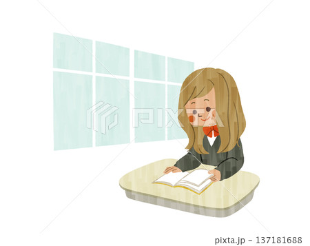 教室で本を読んでいる女子学生-ガッシュ 137181688