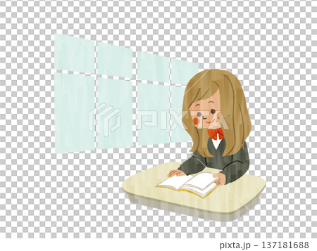 教室で本を読んでいる女子学生-ガッシュ 137181688