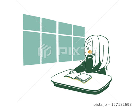 教室で窓の外を眺めている女子学生-4色 137181698