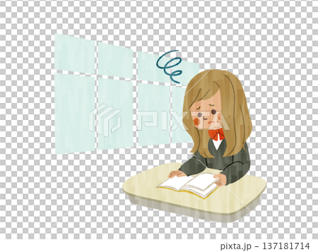 教室で本を読んでいる困った表情の女子学生-ガッシュ 137181714