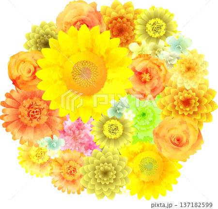 丸い花束・イエロー系水彩風 丸い花束・イエロー系水彩風 137182599