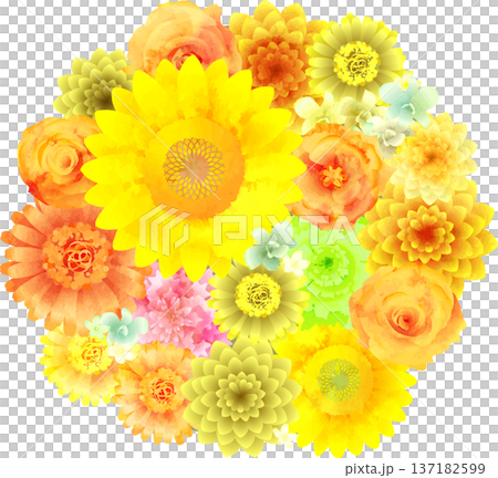 丸い花束・イエロー系水彩風 丸い花束・イエロー系水彩風 137182599