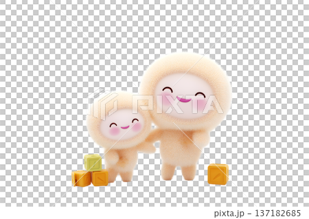 A warm and fun scene of parents and children playing with building blocks 137182685