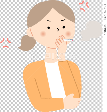 An irritated woman smoking a cigarette 137182694