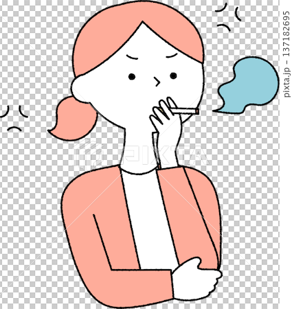 A woman smoking a cigarette while feeling irritated. A woman smoking a cigarette while feeling irritated. 137182695