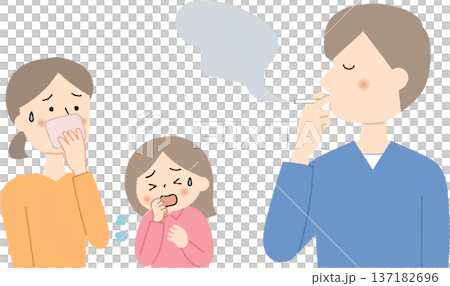 A smoking father and his family suffering from smoke 137182696