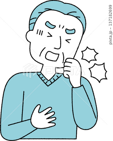 苦しそうに咳き込むシニア男性単色 137182699