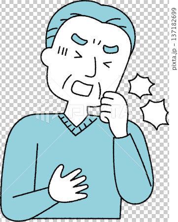 苦しそうに咳き込むシニア男性単色 137182699