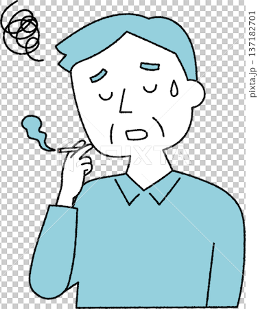 一位情緒低落的老者正在抽煙。 137182701