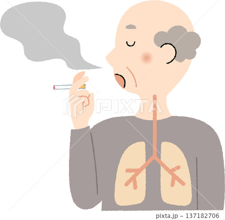 タバコを吸うシニア男性の煙と肺 137182706