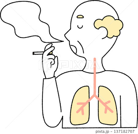 タバコを吸うシニア男性の煙と肺単色 137182707