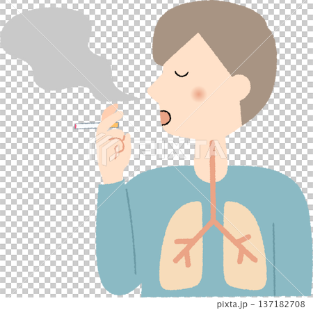 年輕人吸煙時產生的煙霧和肺部影像 137182708