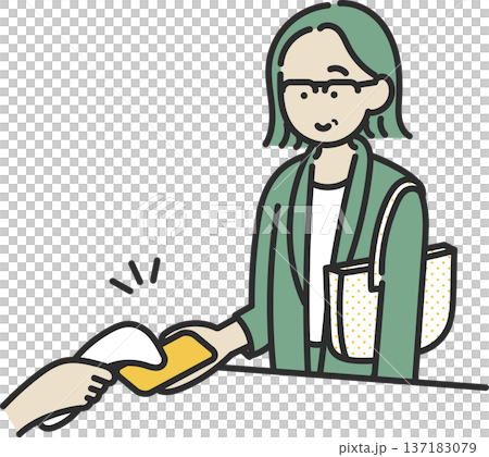 スマートフォンでキャッシュレス決済をする40代ビジネスウーマンのイラスト 137183079