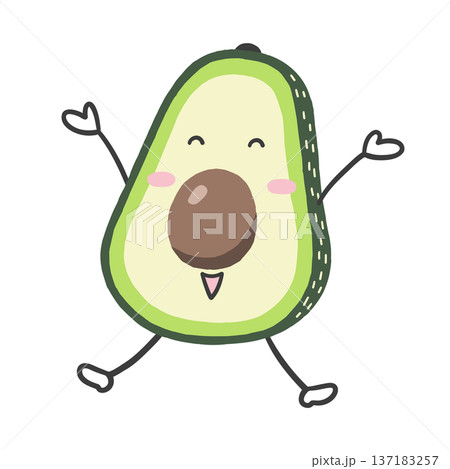 アボカドのキャラクター（喜ぶ・ジャンプ）イラスト 137183257