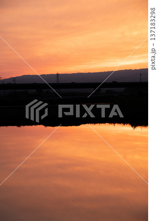 水面に映る夕焼け 137183298