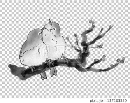 繡眼鳥依偎在梅枝上(水墨畫風格) 繡眼鳥依偎在梅枝上(水墨畫風格) 137183320