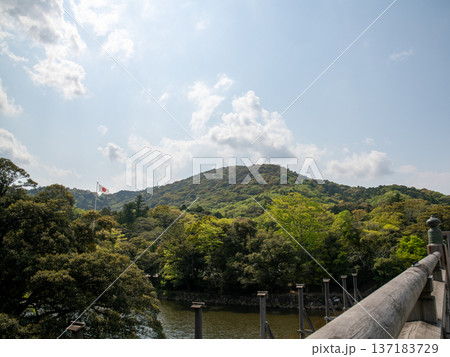 三重県　伊勢市　伊勢神宮　風になびく日本国旗のイメージ 137183729