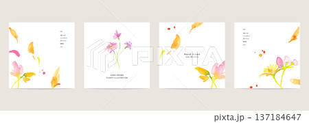 水彩画。水彩タッチのベクター花イラスト。春の植物のテンプレートセット。 137184647