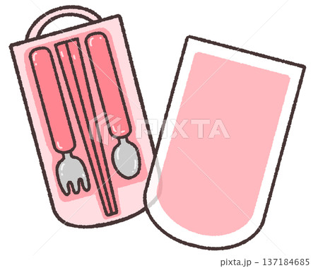 ピンクのお弁当カトラリーセット（ふたあり） 137184685