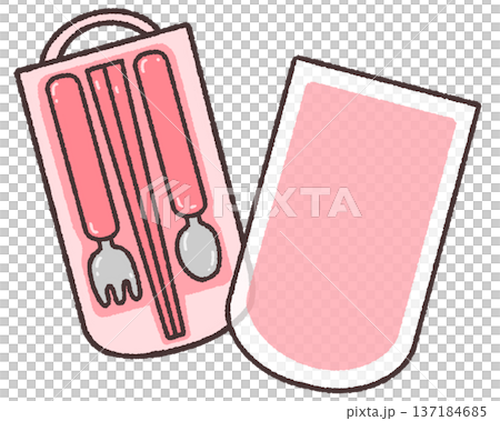 ピンクのお弁当カトラリーセット（ふたあり） 137184685