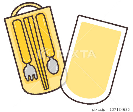 黄色のお弁当カトラリーセット（ふたあり） 137184686