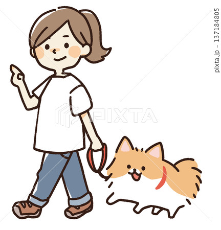 犬の散歩をする女性のイラスト 137184805