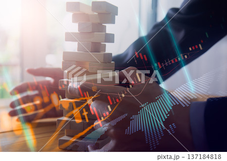 Stock market or forex trading graph and candlestick chart suitable for financial investment concept. Economy trends background for business idea and all art work design. Abstract finance background. 137184818