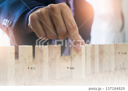 Stock market or forex trading graph and candlestick chart suitable for financial investment concept. Economy trends background for business idea and all art work design. Abstract finance background. 137184820