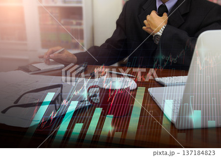 Stock market or forex trading graph and candlestick chart suitable for financial investment concept. Economy trends background for business idea and all art work design. Abstract finance background. 137184823