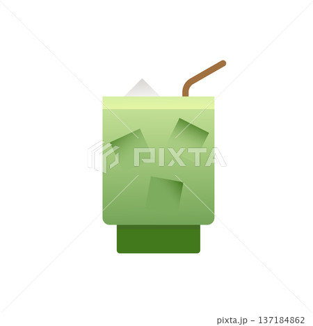 Matcha Latte Icon. Matcha creamy green tea drink in tall cup with foam. Colorful flat vector illustration isolated Matcha Latte Icon. Matcha creamy green tea drink in tall cup with foam. Colorful flat vector illustration isolated 137184862