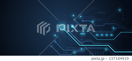 Abstract glowing blue circuit board background with futuristic digital network connection pathways 137184919