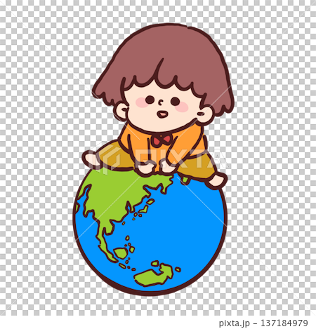 世界にだっていける!地球に座る男の子のイラスト 世界にだっていける!地球に座る男の子のイラスト 137184979