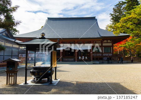 秋の岩手県平泉 紅葉の世界遺産毛越寺 本堂 秋の岩手県平泉 紅葉の世界遺産毛越寺 本堂 137185247