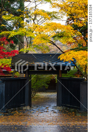 秋の秋田県角館　紅葉の武家屋敷通り 137185384