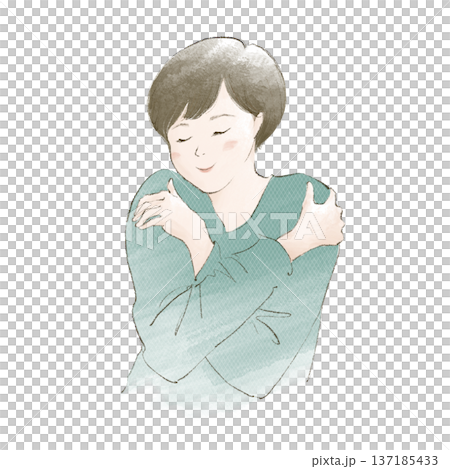 A woman hugging herself A woman hugging herself 137185433