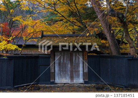 秋の秋田県角館　紅葉の武家屋敷通り 137185451