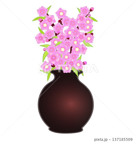 花瓶に活けられた花桃のイラスト 137185509