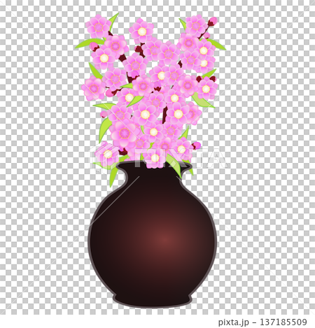 花瓶に活けられた花桃のイラスト 137185509