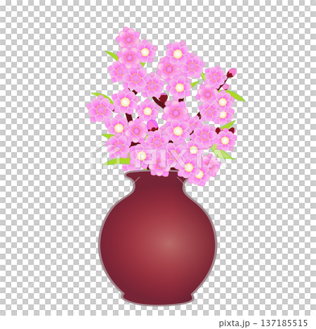 花瓶に活けられた花桃のイラスト 137185515