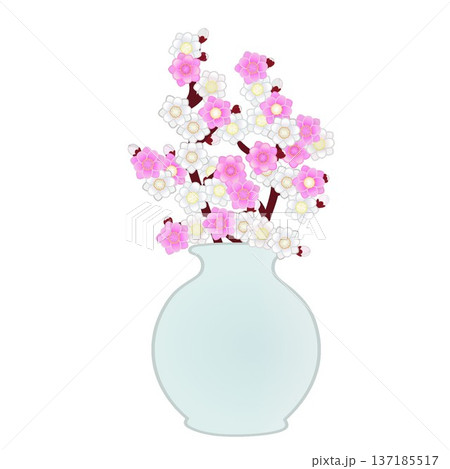 花瓶に活けられた花桃のイラスト 花瓶に活けられた花桃のイラスト 137185517